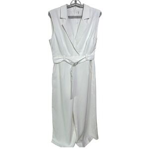 Petal & Pup Jumpsuit Culotte Large Bridal Boho‎ White Sleeveless Belted Wide Leg